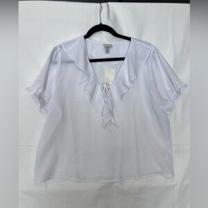 a new day White Ruffle V-Neck Tie Blouse NWT SIZE XL